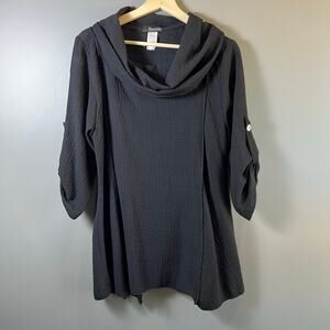 Moonlight Black Langenlook Artsy Tunic Top with Roll Tap Sleeves Size S
